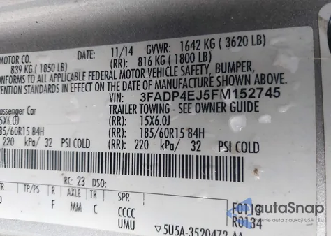 2015 Ford Fiesta Se z USA, uszkodzony, nr VIN 3FADP4EJ5FM152745